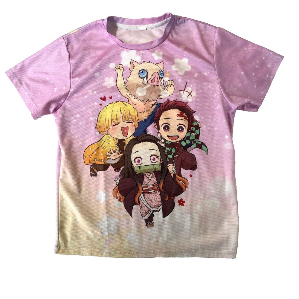 Demon Slayer Kimetsu no Yaiba T Shirt Pink Sz M Anime Tanjiro Jersey Sport Mesh